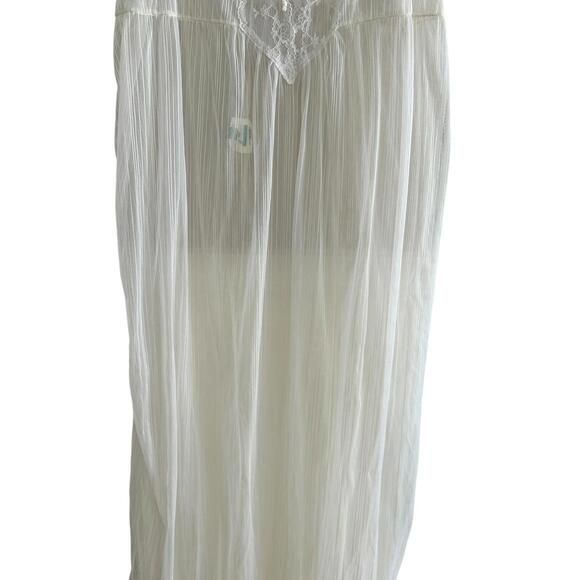 Vintage Dorsay Sheer Shadow Stripe Nightgown Transparent Boudoir Maxi Lingerie M - Picture 5 of 13